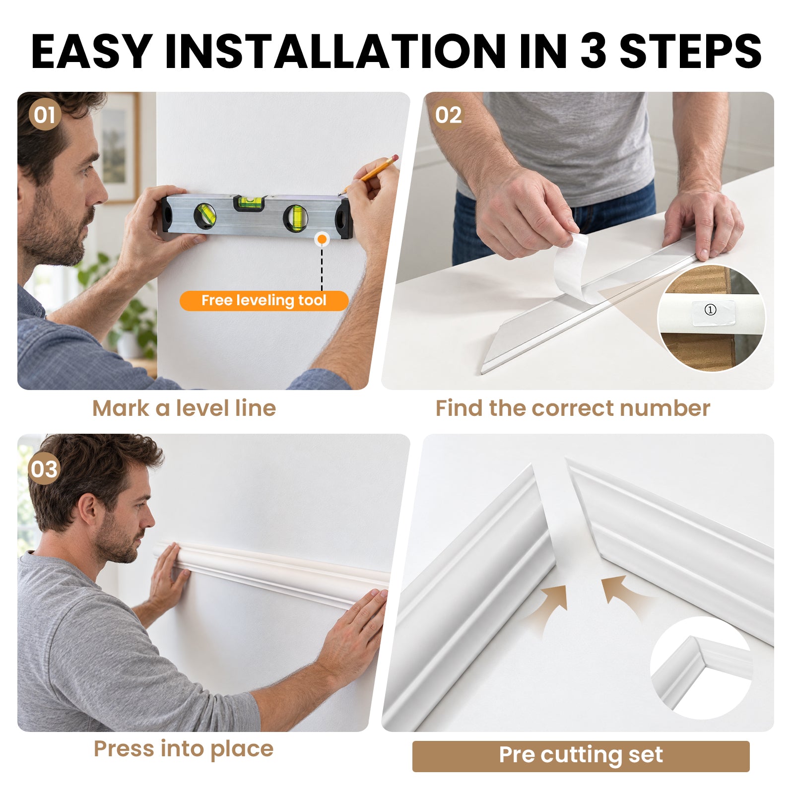 LooYee 3 Set Peel and Stick Double Layer Wall Molding Kit