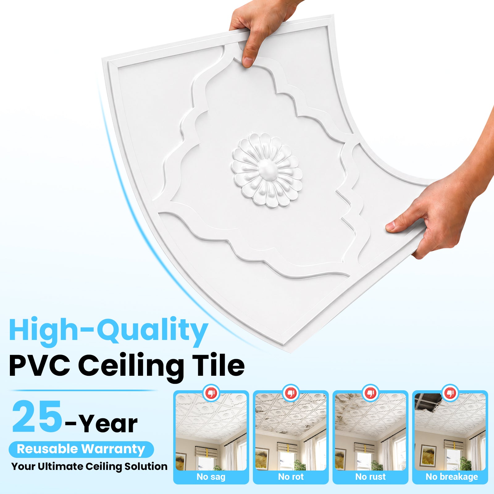 LooYee 24 PCS 2x2 FT PVC Floral Diamond Grid Decorative Ceiling Tiles