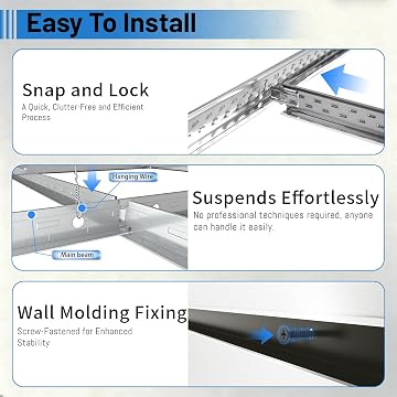 LooYee 64 Sq.Ft Drop Ceiling Grid System Complete Grid Kit White/Black