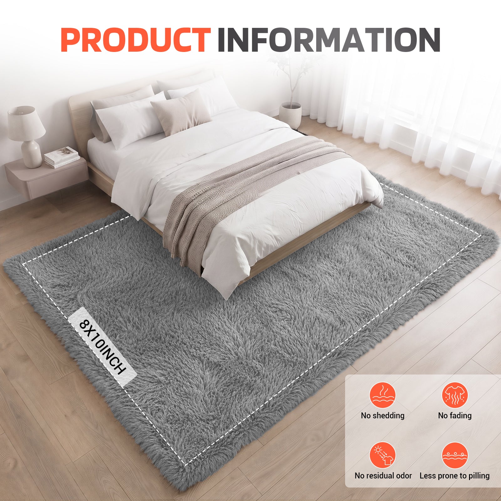 LooYee 8x10/9x12 FT Black and Grey Shag Area Rug, Non-Slip Non-Shedding Easy Clean