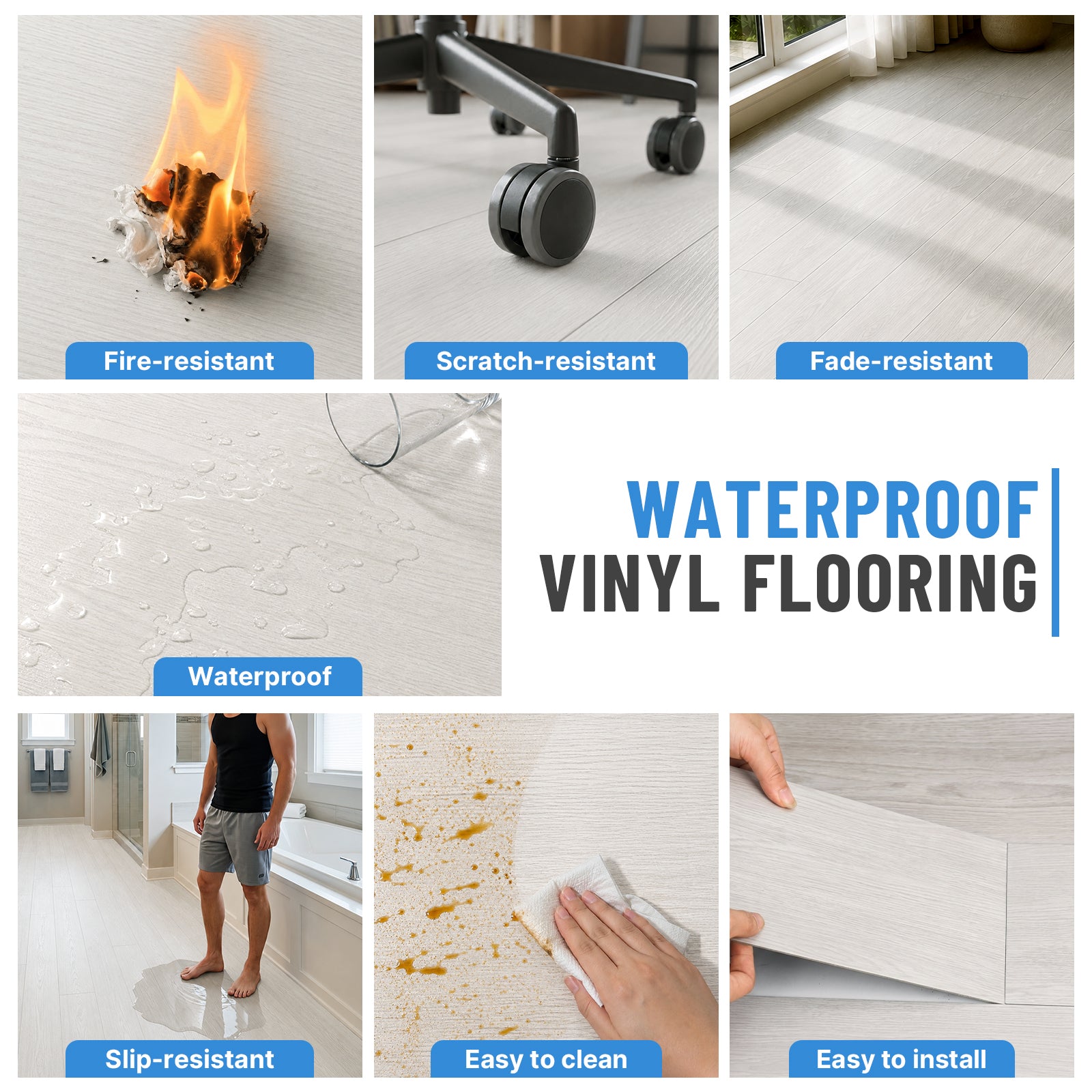 LooYee 48 PCS 6 x 36 Inch PVC Peel and Stick Vinyl Floor Planks, Waterproof Wear‑Resistant Easy DIY Installation, Cover 72 Sq.Ft
