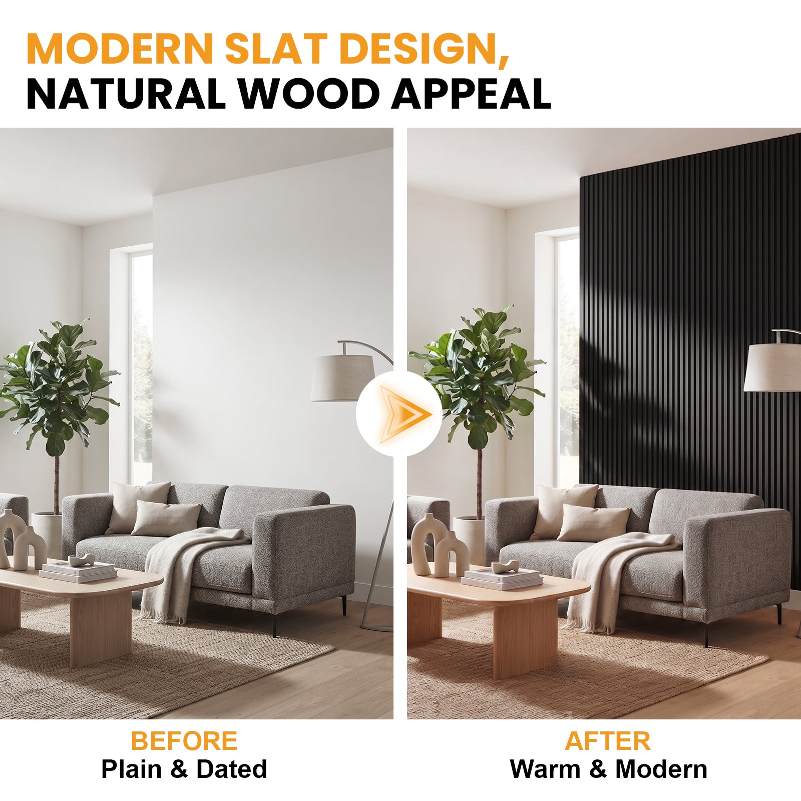LooYee 10 Pack WPC Slat Wall panels 90.6 x 6 Inch Black/Teak Cover 38 Sq.Ft