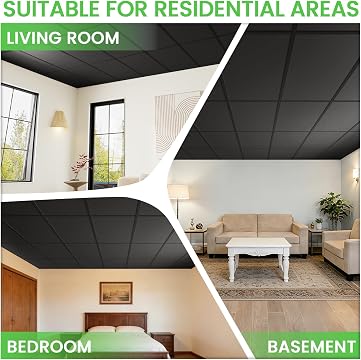 LooYee 20 PCS 2x4 FT PVC Black Drop Ceiling Tiles, Waterproof Fire‑Rated, Cover 160 Sq.Ft