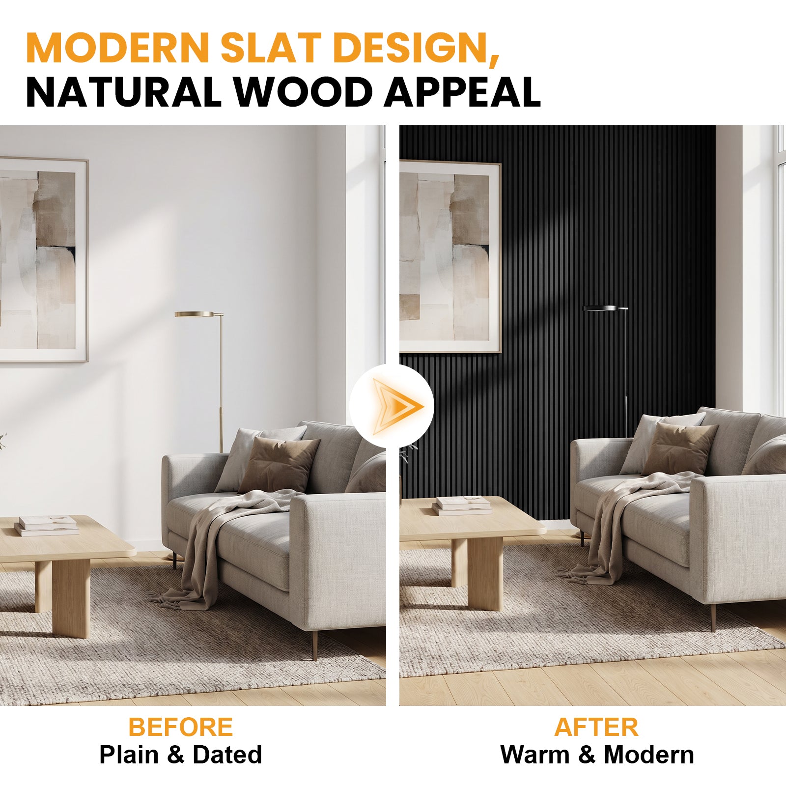 LooYee 10 Pack WPC Slat Wall panels 90.6 x 6 Inch Black/Teak Cover 38 Sq.Ft.