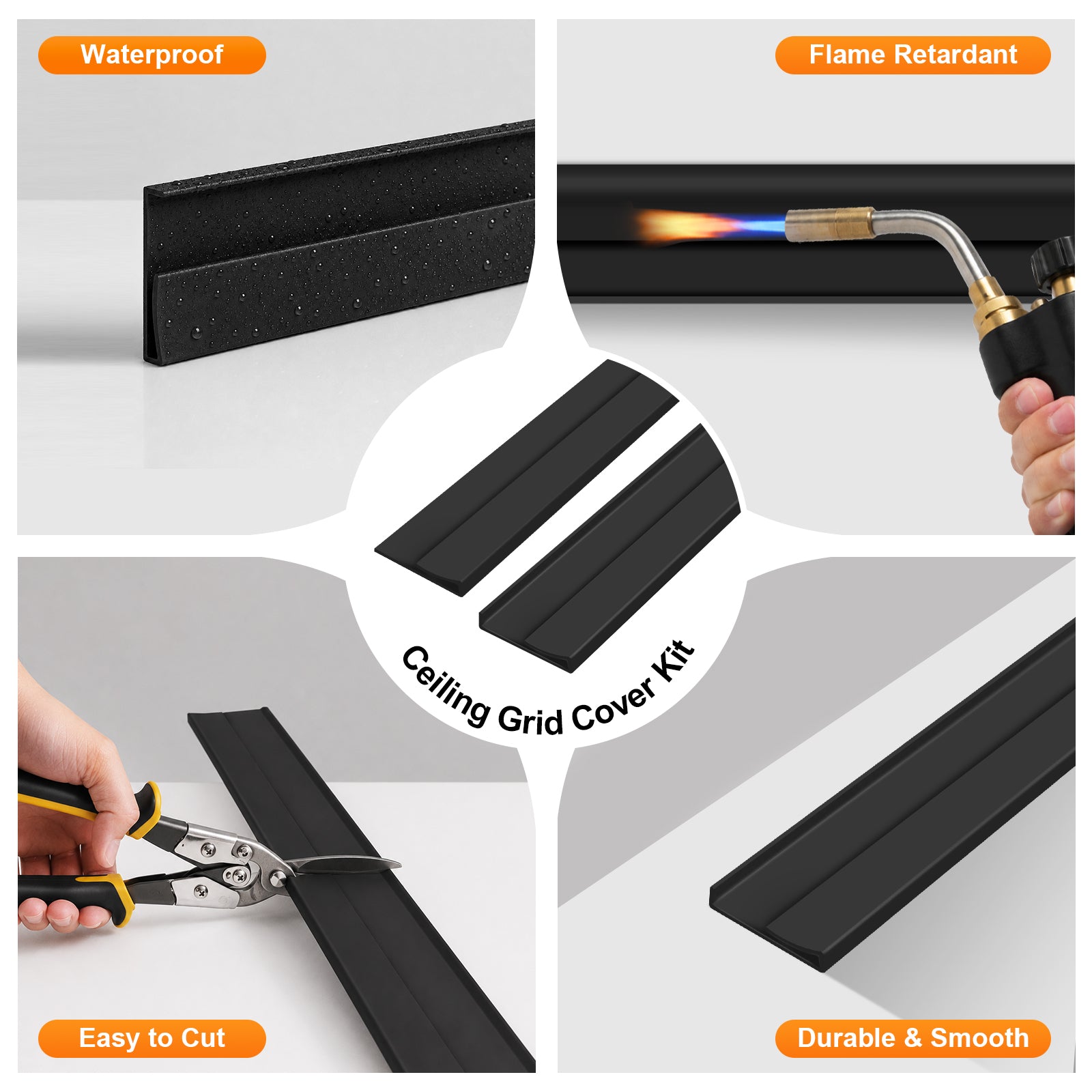 LooYee 20 PCS / 96 Sq.Ft PVC Black/White Snap-On T-Bar Ceiling Grid Covers, Easy Install Durable Wear-Resistant, for Main & Wall Grids