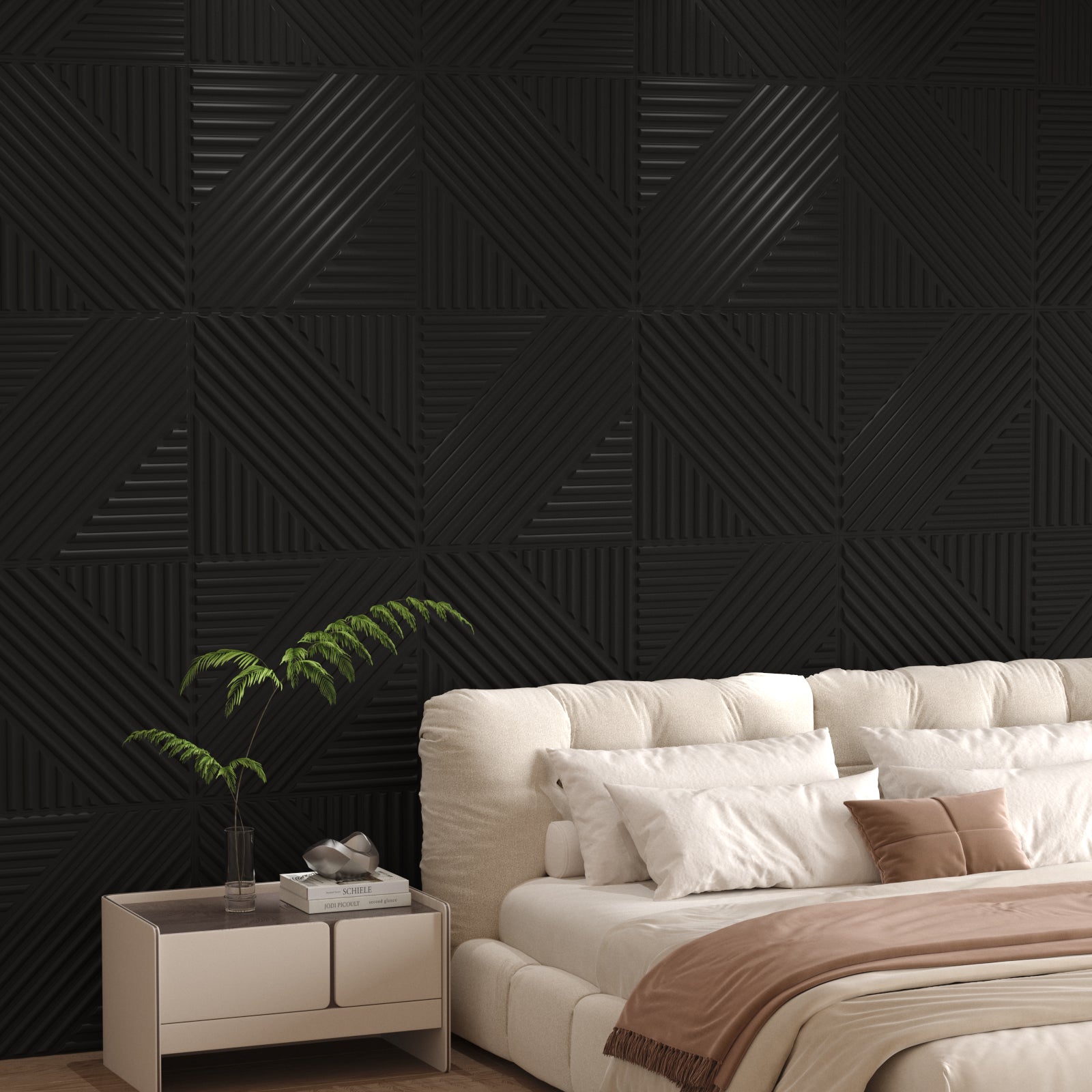 LooYee 24 PCS 19.7" x 19.7" 3D Wall Panel for Interior Wall Décor in Black, Wall Decor PVC Panel, Textured Accent Wall Panel