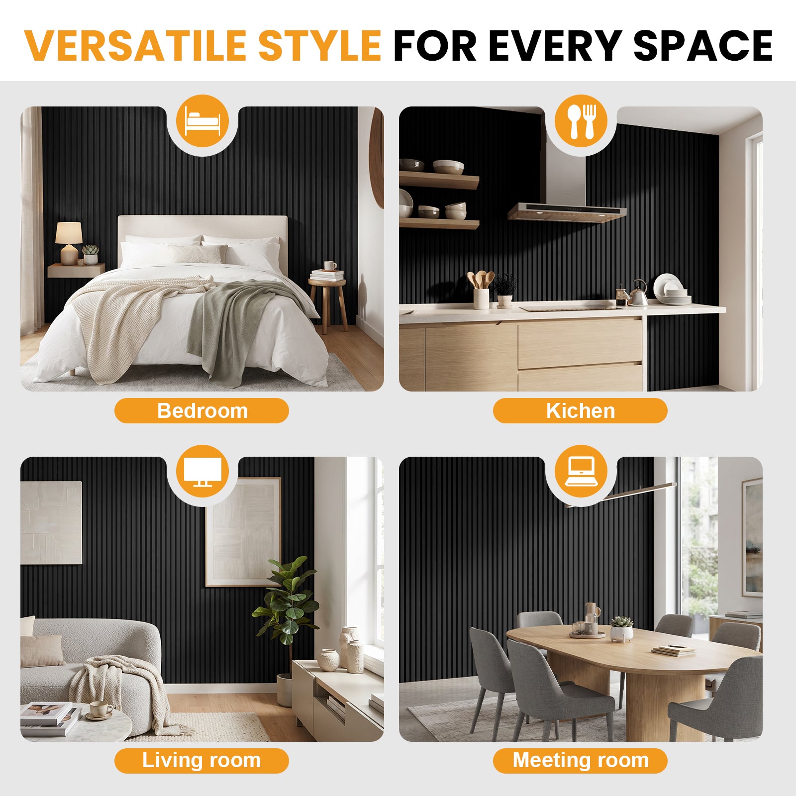 LooYee 10 Pack WPC Slat Wall panels 90.6 x 6 Inch Black/Teak Cover 38 Sq.Ft.