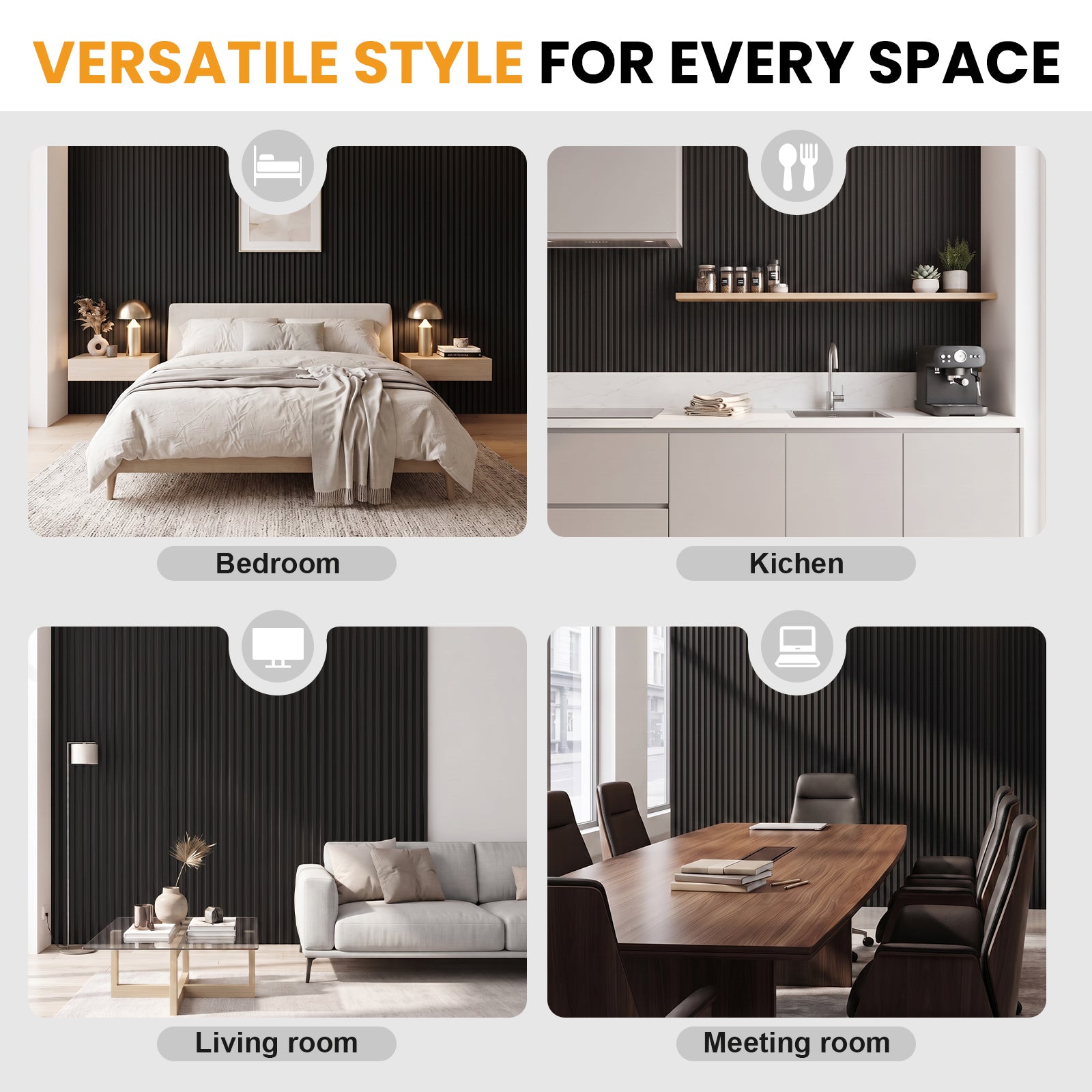 LooYee 10 Pack WPC Slat Wall panels 90.6 x 6 Inch Black/Teak Cover 38 Sq.Ft