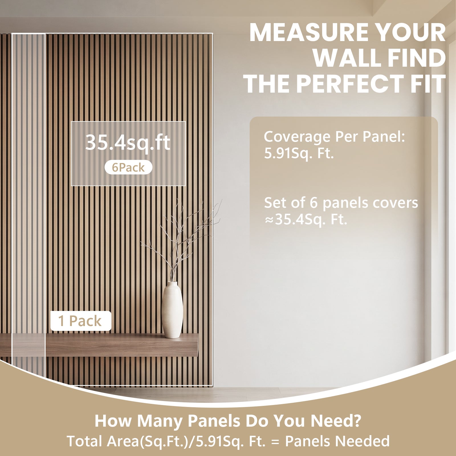 LooYee 6 Pack Acoustic Wood Slat Wall Panels 94.5x9x0.8 Inch Walnut/Teak