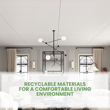 LooYee 6 PCS 2x4 FT PVC White Fluted Slat Ceiling Tiles, Waterproof, Cover 48 Sq.Ft