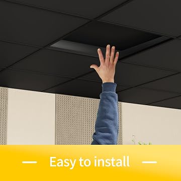 LooYee 6 PCS 2x2 FT PVC Black Smooth Drop Ceiling Tiles, Waterproof Fire‑Rated, Cover 24 Sq.Ft