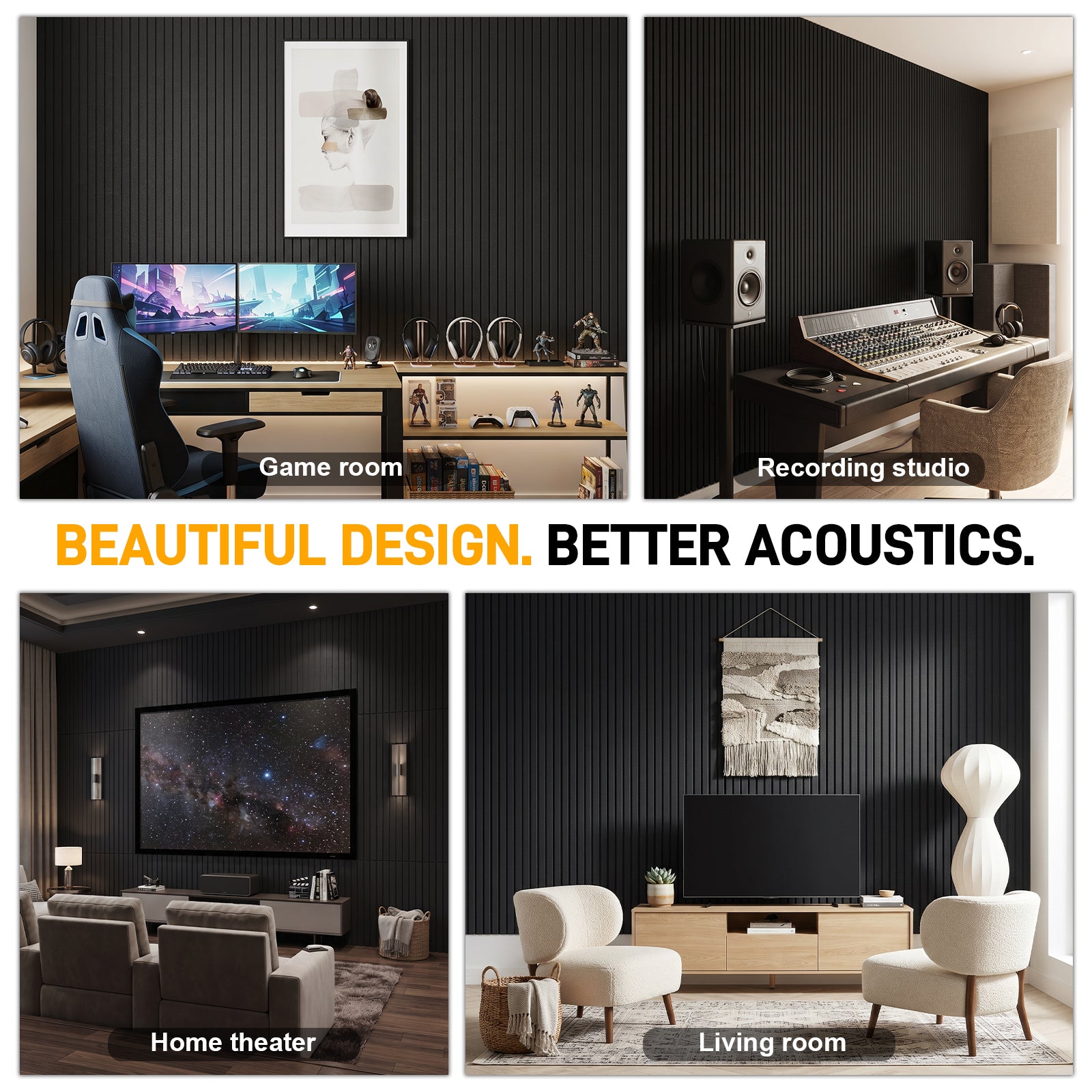 LooYee 4/8/10/12/20 PCS 2x4 FT Self-Adhesive Acoustic Wall Panels, Single & Dual-Layer Options, Reduce Echo Easy DIY Installation