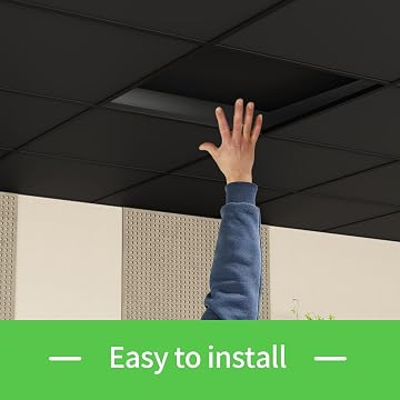 LooYee 24 PCS 2x2 FT PVC Matte Black Smooth Drop Ceiling Tiles, Waterproof Fire‑Rated, Cover 96 Sq.Ft
