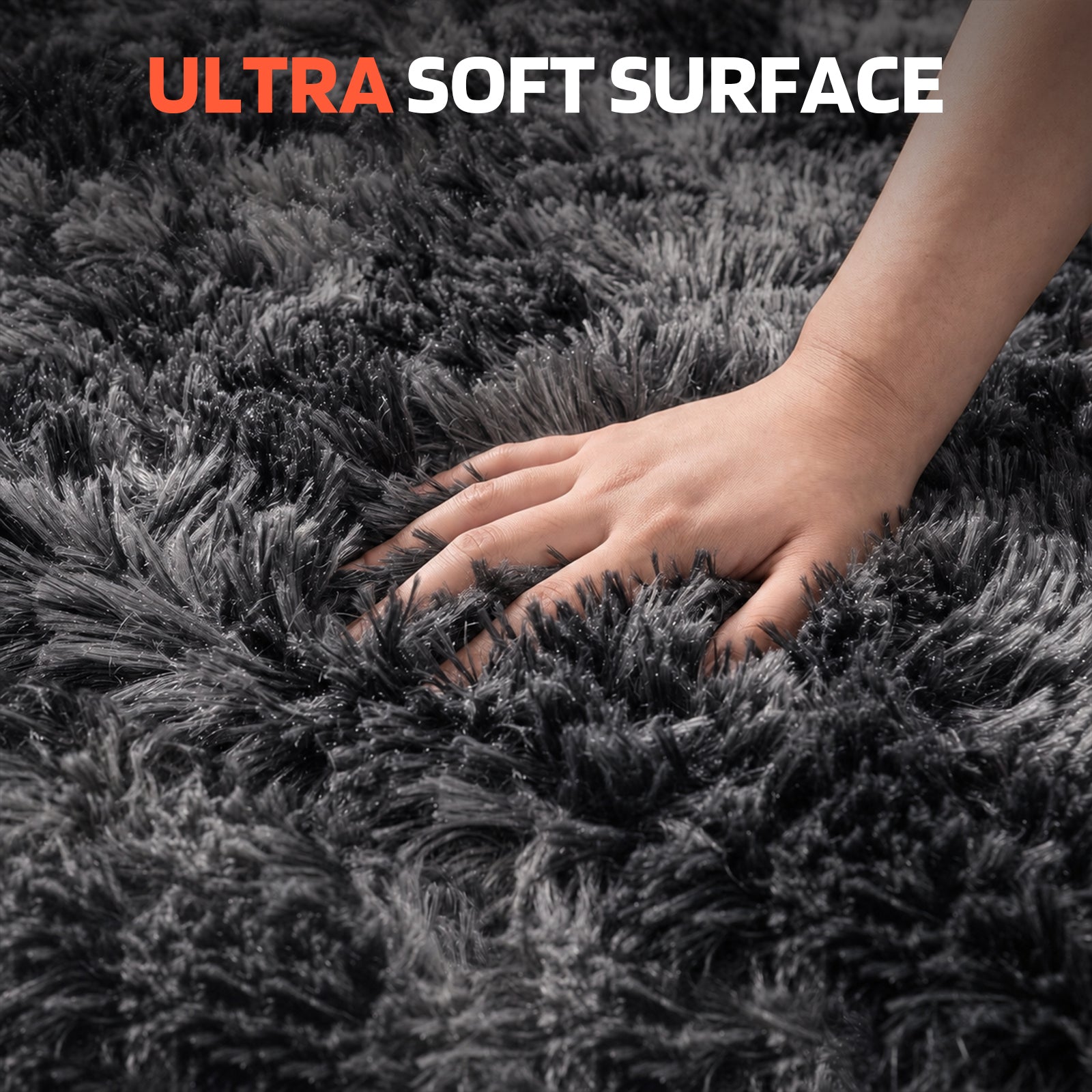 LooYee 8x10/9x12 FT Black and Grey Shag Area Rug, Non-Slip Non-Shedding Easy Clean