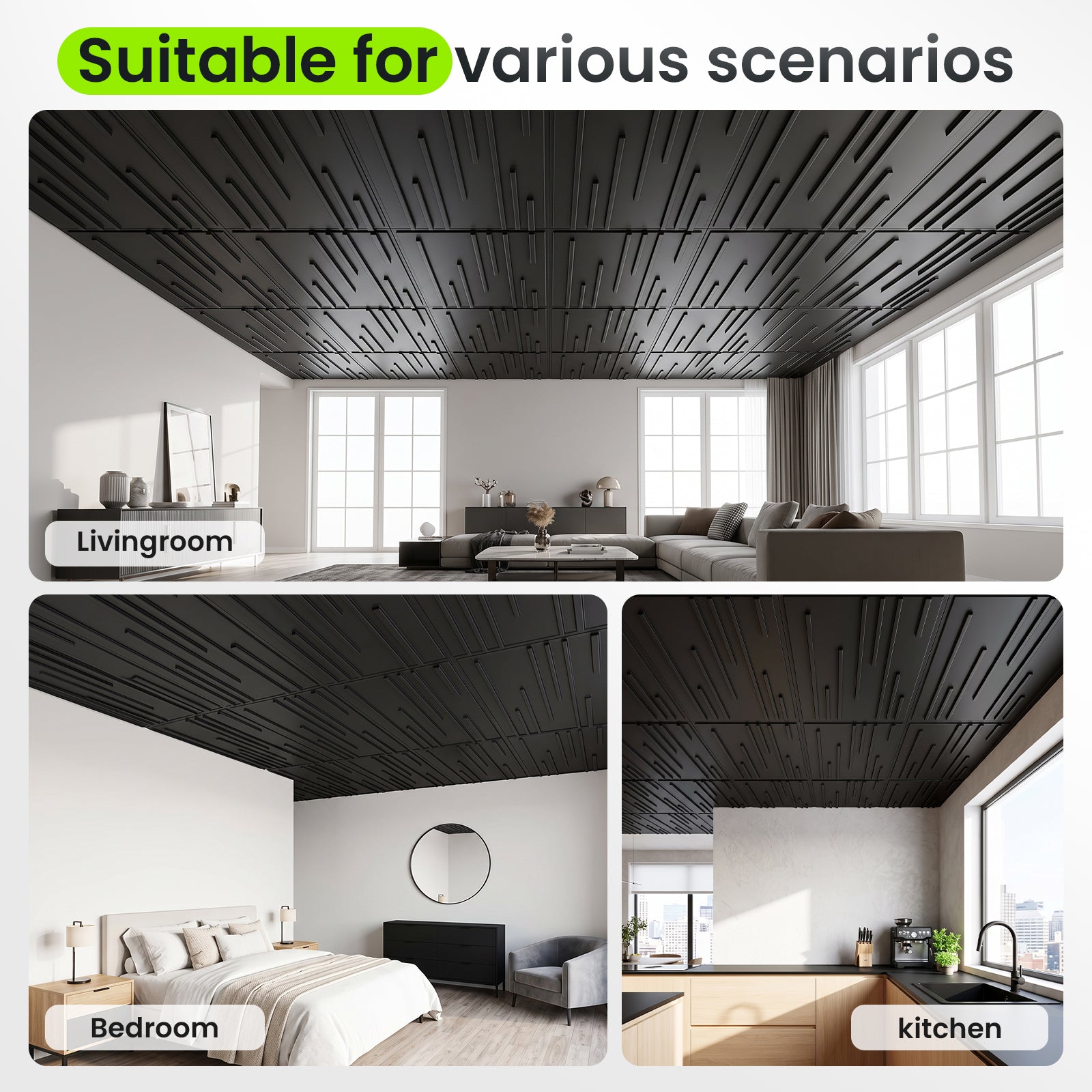 LooYee 24 PCS 2x4 FT PVC Multi-style 3D Decorative Ceiling Tiles