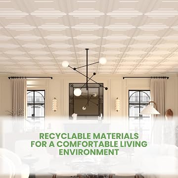 LooYee 24 PCS 2x2 FT PVC White 3D Decorative Drop Ceiling Tiles, Waterproof Washable, Cover 96 Sq.Ft