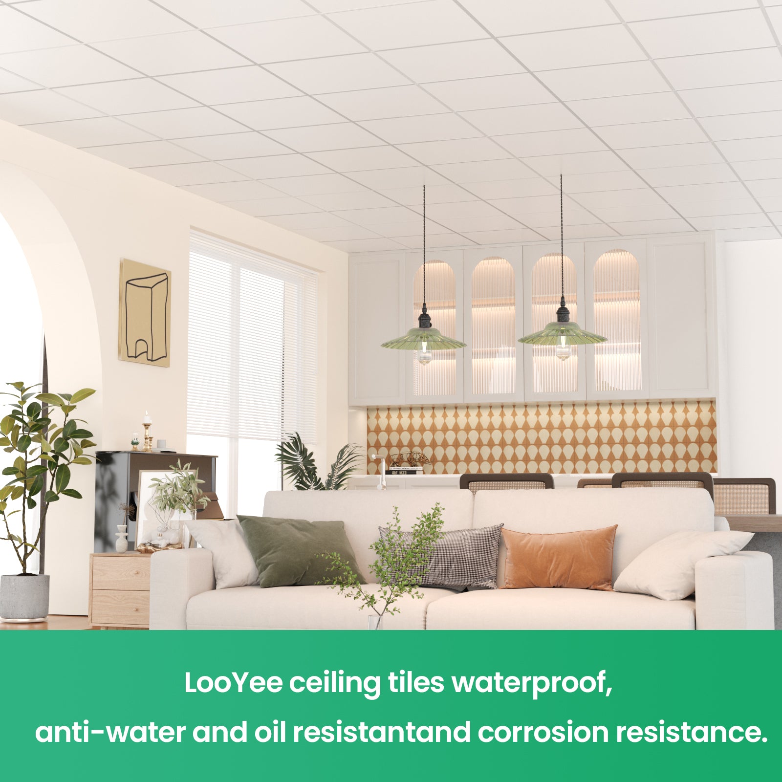 LooYee 24 PCS 24" x 24" Smooth Drop Ceiling Tiles 2ft x 2ft, PVC Ceiling Tile - Waterproof, Fire-Rated to Prevent Breakage - Cover 96 Sq. Ft, White