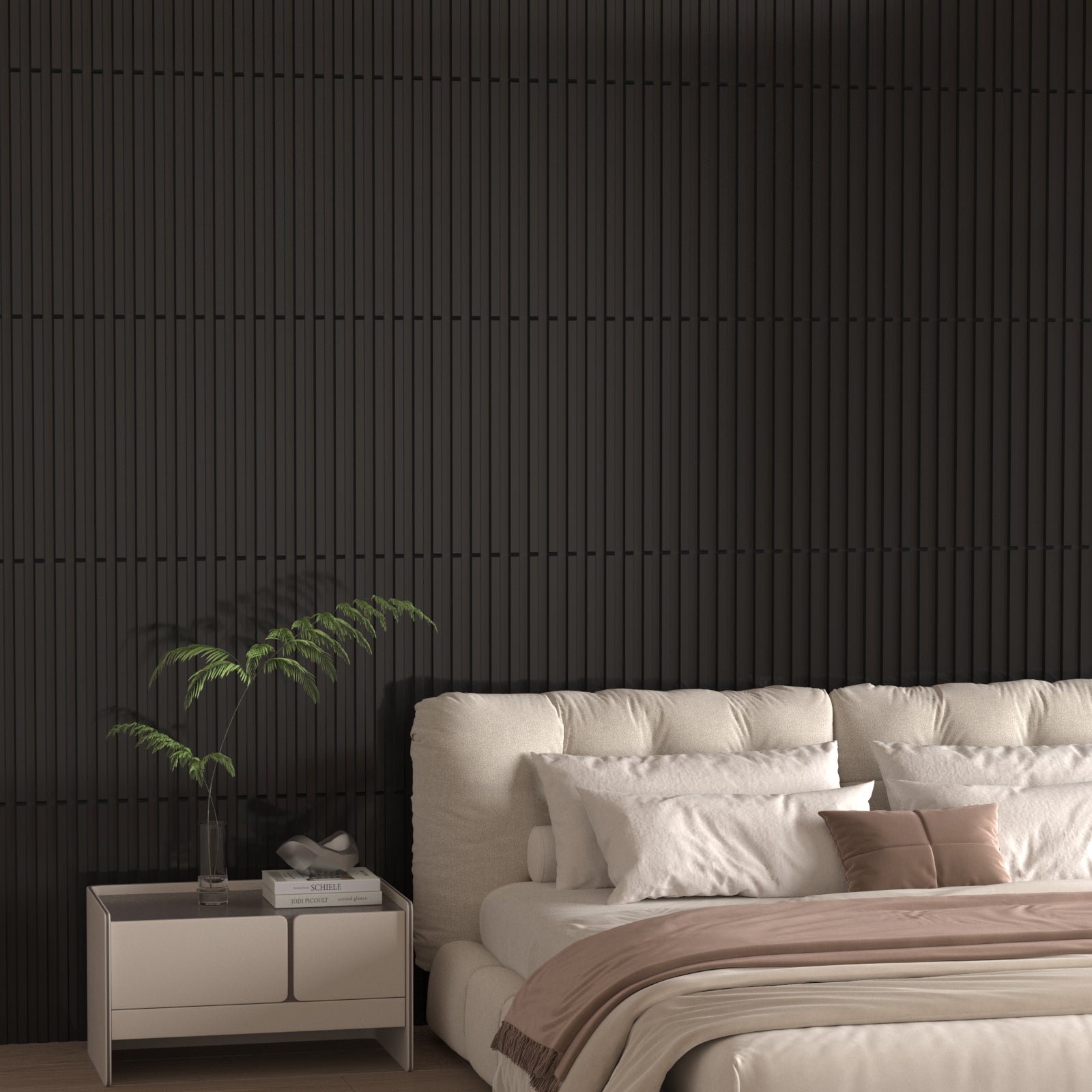 LooYee 24 PCS 19.7" x 19.7" Slat Wall Panel, 3D Fluted Textured Panel. - Black (64 sq. ft./Box)