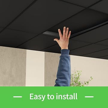 LooYee 20 PCS 2x4 FT PVC Black Drop Ceiling Tiles, Waterproof Fire‑Rated, Cover 160 Sq.Ft