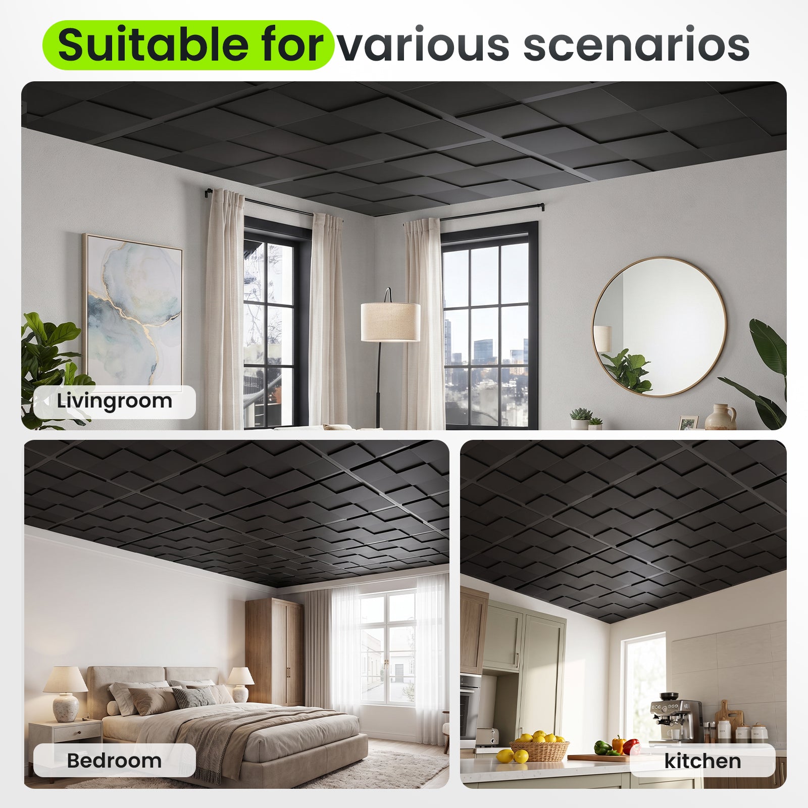 LooYee 24 PCS 2x4 FT PVC Multi-style 3D Decorative Ceiling Tiles