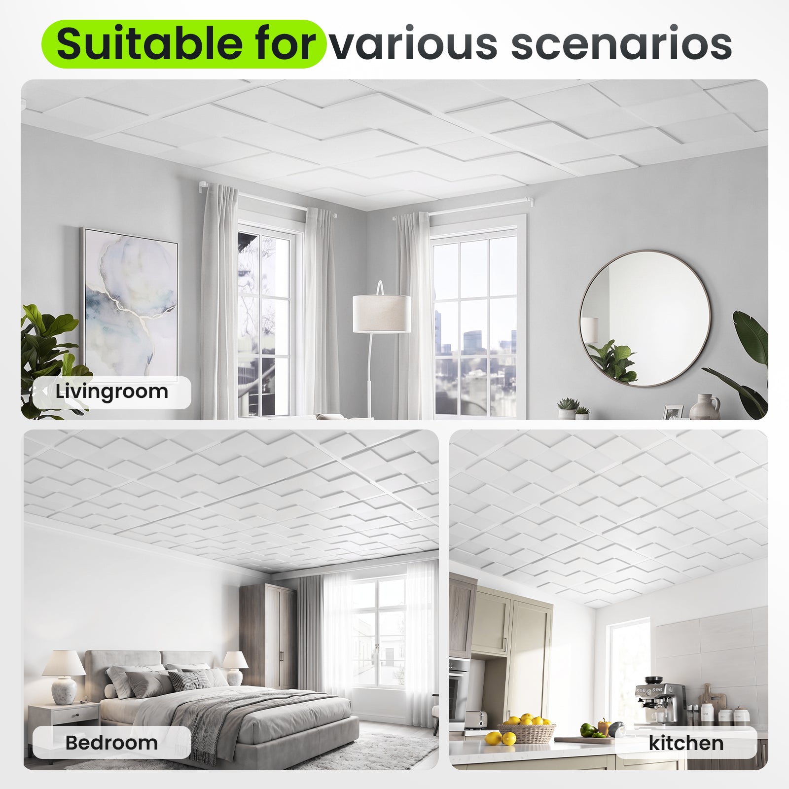 LooYee 24 PCS 2x4 FT PVC Multi-style 3D Decorative Ceiling Tiles