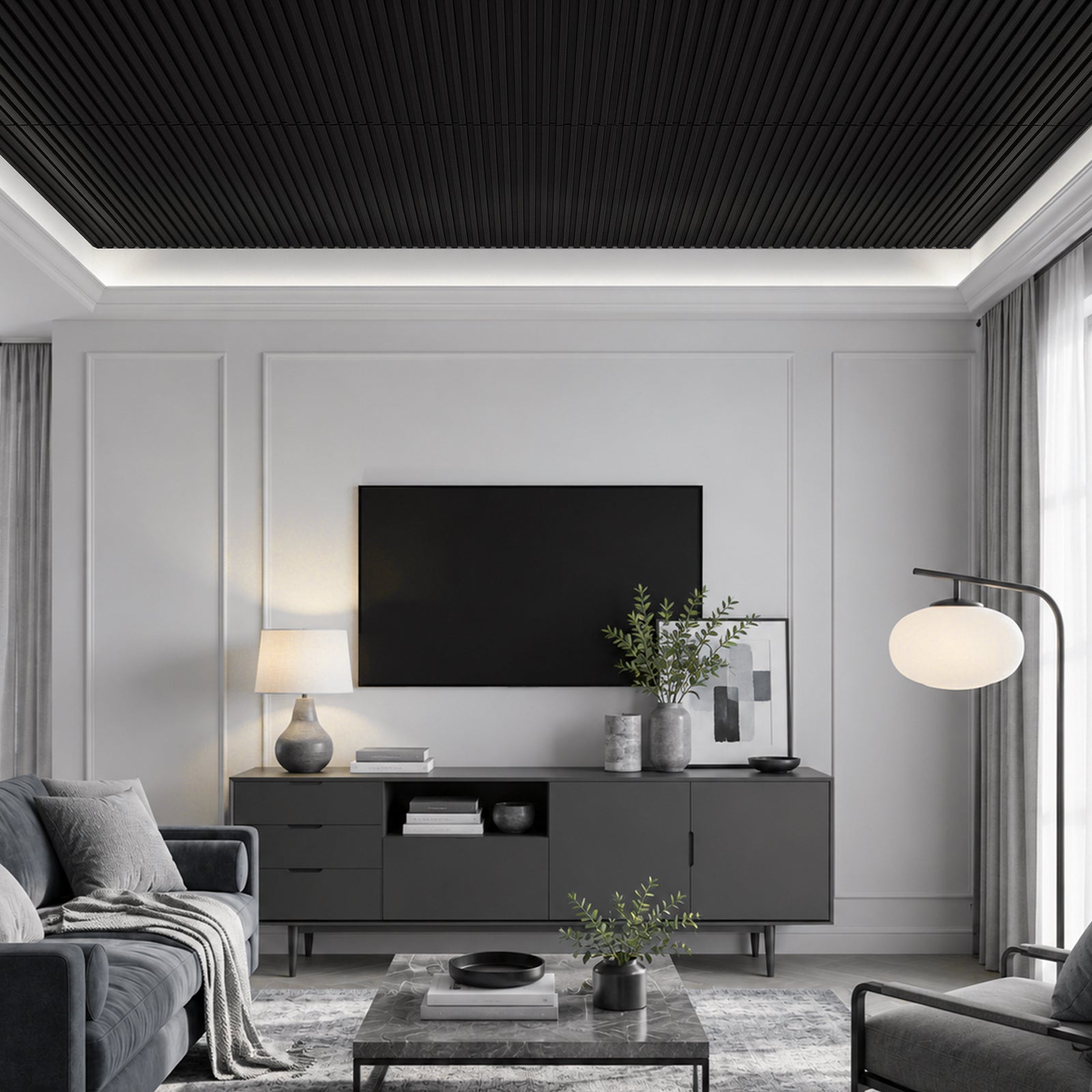 LooYee 24/6 PCS 2x4 FT PVC Black/White Drop Ceiling Tiles, Waterproof Washable Fire‑Rated, Cover 192 Sq.Ft