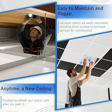LooYee 64 Sq.Ft Drop Ceiling Grid System Complete Grid Kit White/Black