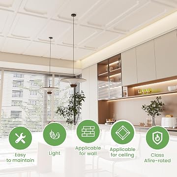 LooYee 24 PCS 2x4 FT PVC White Drop Ceiling Tiles, Waterproof Washable Fire‑Rated, Cover 192 Sq.Ft