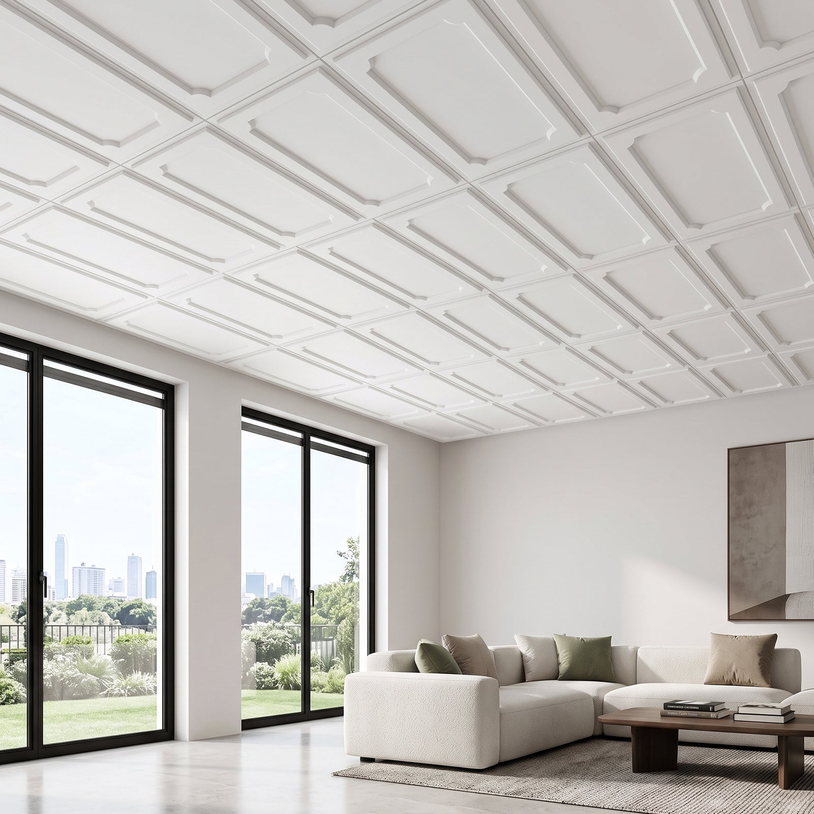 LooYee 24/6 PCS 2x4 FT PVC Black/White Drop Ceiling Tiles, Waterproof Washable Fire‑Rated, Cover 192 Sq.Ft