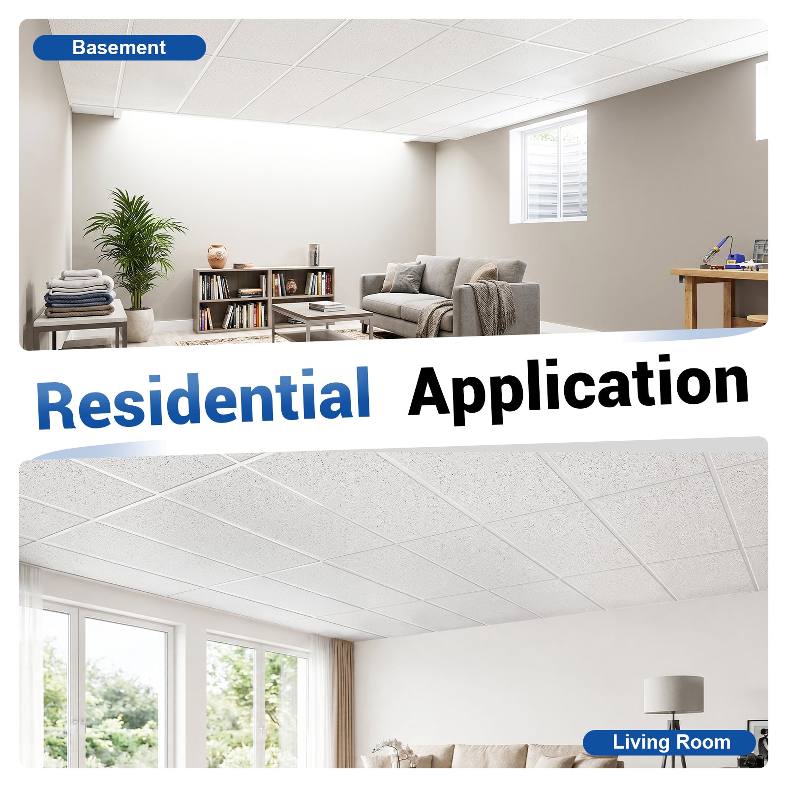 LooYee 10 PCS 2x4 FT Mineral Fiber White Acoustic Ceiling Tiles