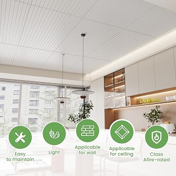 LooYee 6 PCS 2x4 FT PVC White Fluted Slat Ceiling Tiles, Waterproof, Cover 48 Sq.Ft