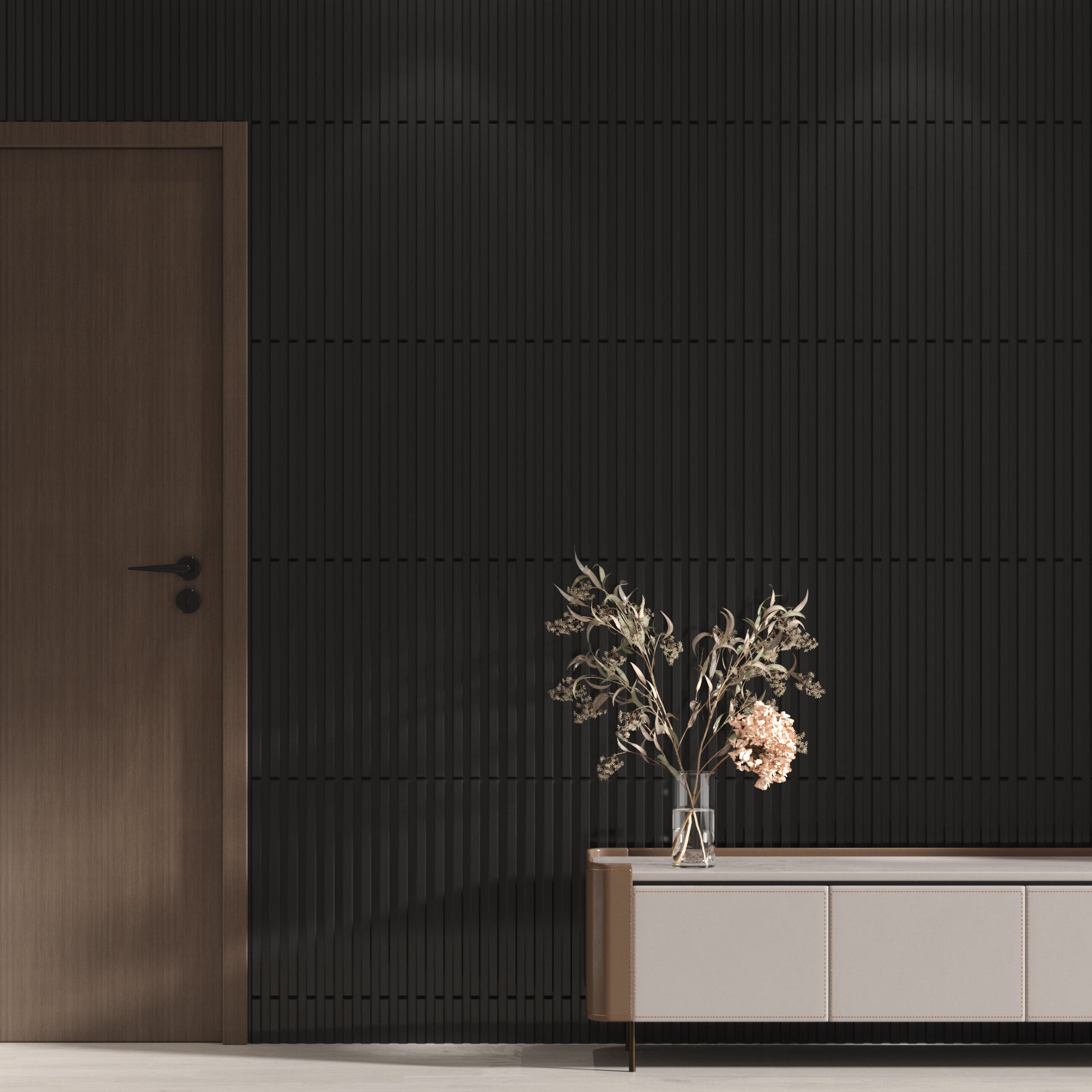 LooYee 24 PCS 19.7" x 19.7" Slat Wall Panel, 3D Fluted Textured Panel. - Black (64 sq. ft./Box)
