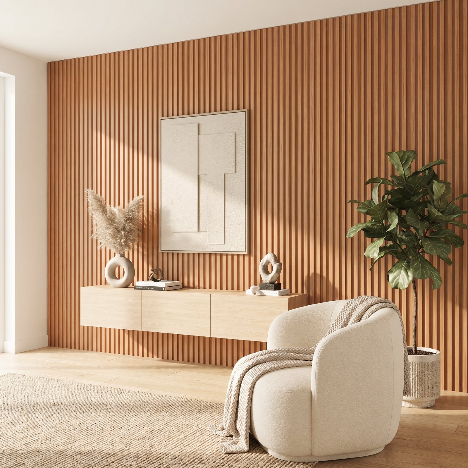 LooYee 10 Pack WPC Slat Wall panels 90.6 x 6 Inch Black/Teak Cover 38 Sq.Ft