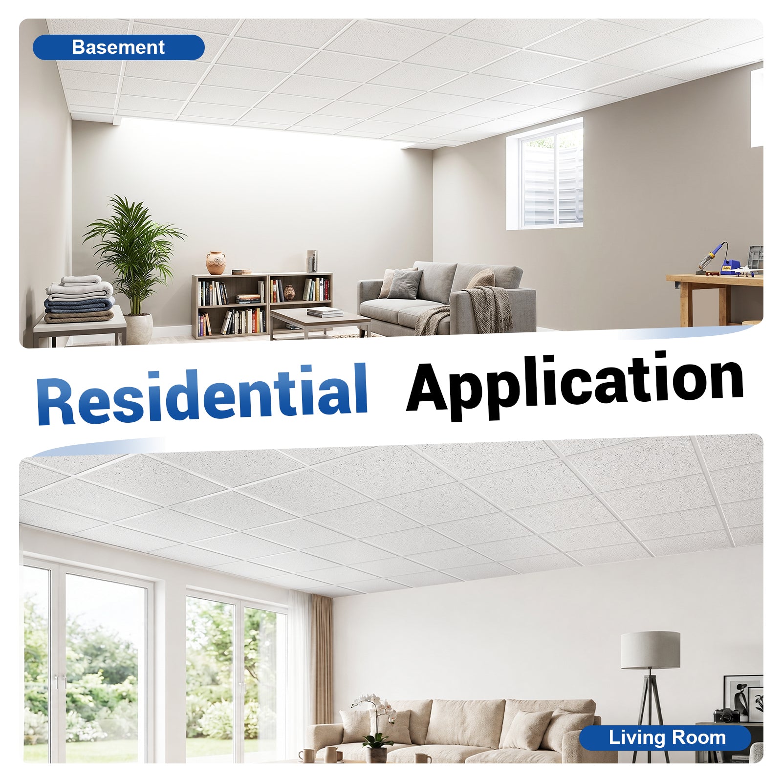 LooYee 16 PCS 2x2 FT Mineral Fiber White Acoustic Ceiling Tiles