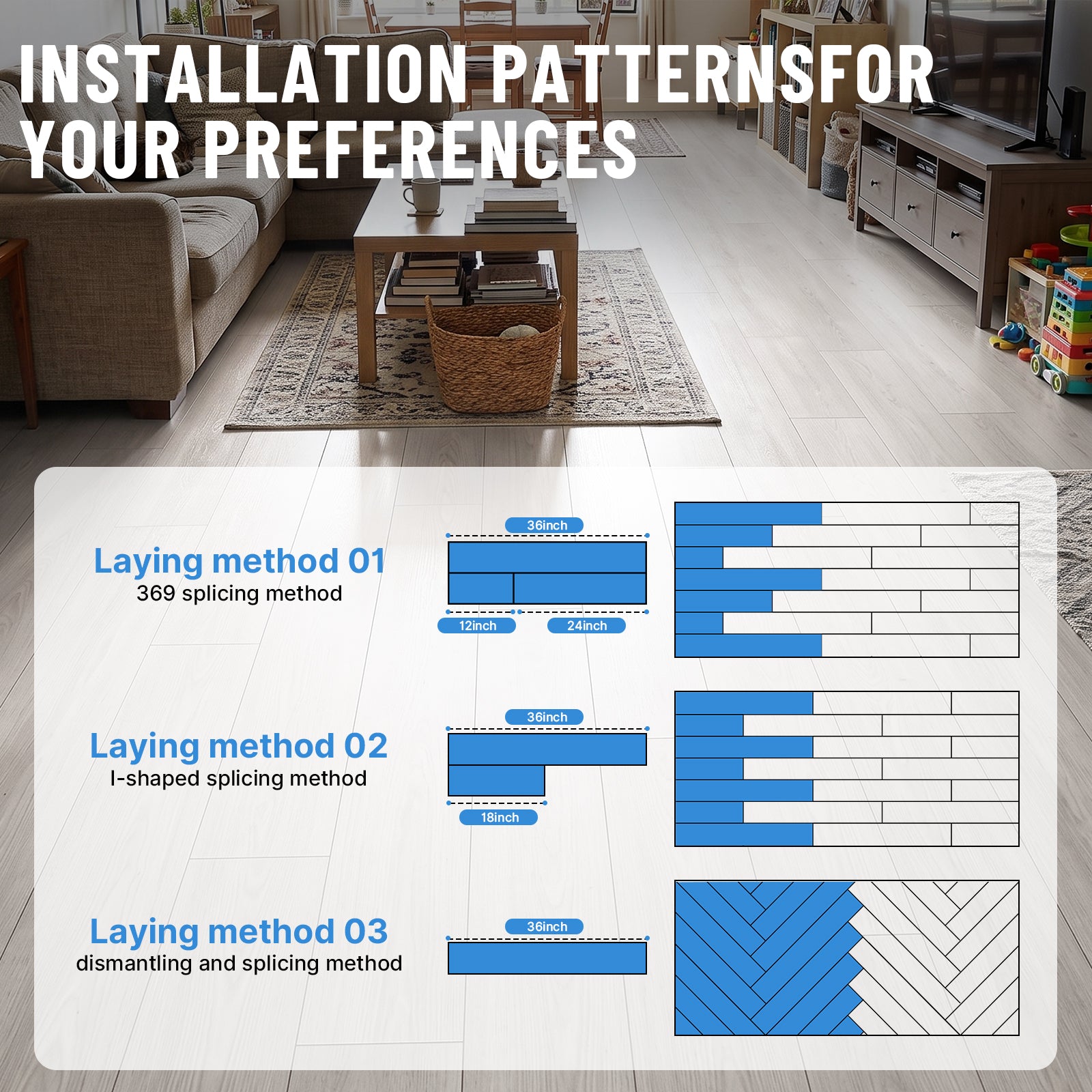 LooYee 48 PCS 6 x 36 Inch PVC Peel and Stick Vinyl Floor Planks, Waterproof Wear‑Resistant Easy DIY Installation, Cover 72 Sq.Ft