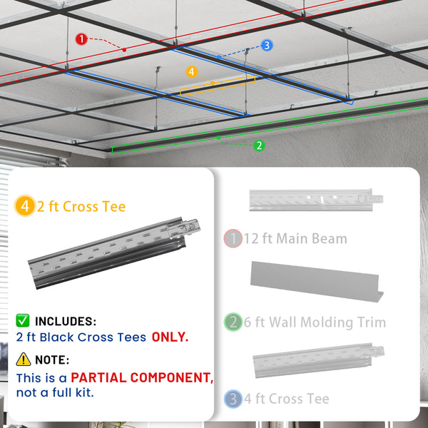 LooYee 75 PCS 24 Inch Galvanized Steel Black Cross Tee Drop Ceiling Grid System, Rust & Fire Resistance