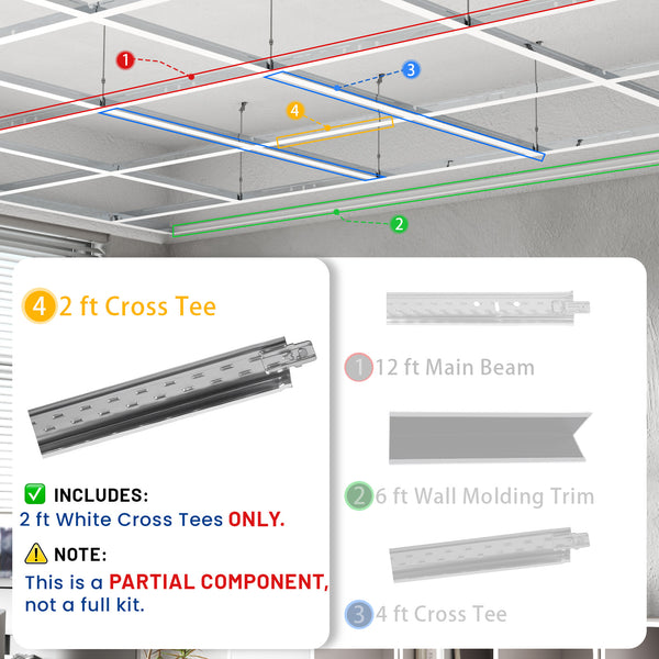 LooYee 75 PCS 24 Inch Galvanized Steel White Cross Tee Drop Ceiling Grid System, Rust & Fire Resistance