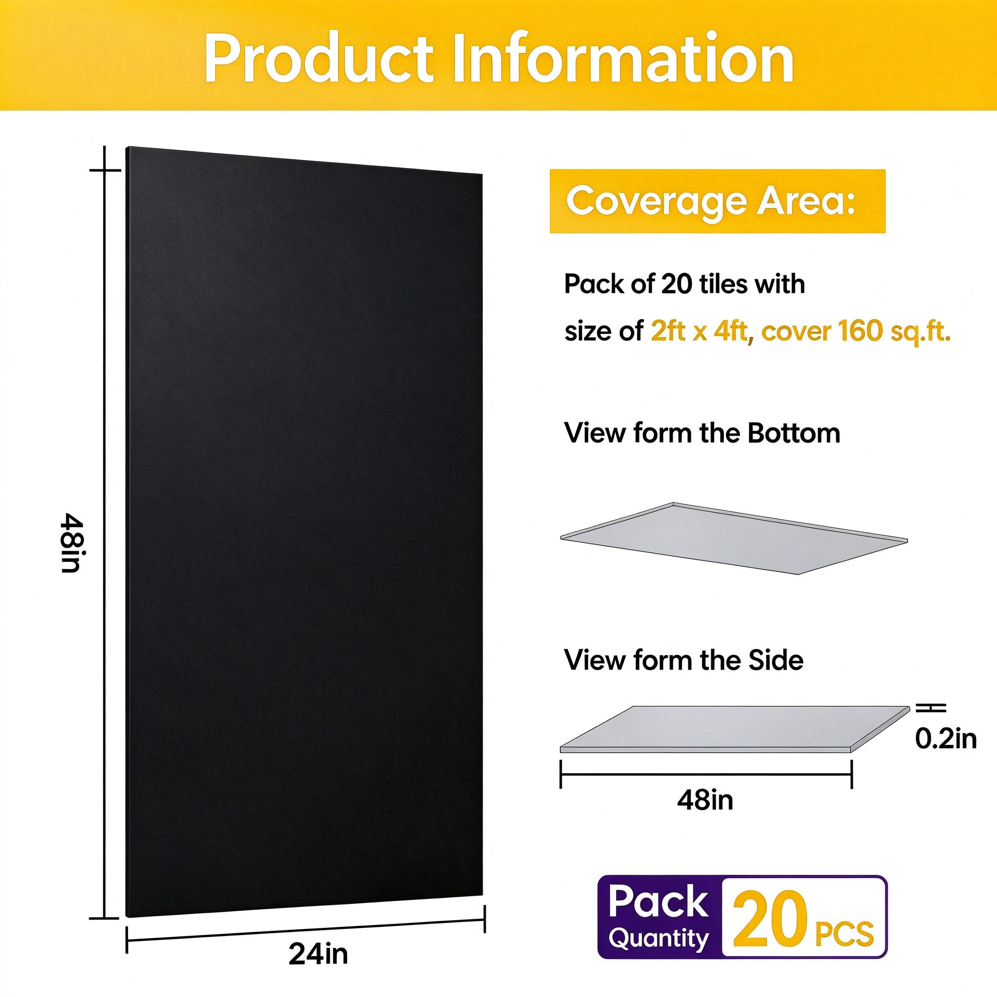LooYee 24/20/12 PCS 2x2/2x4 FT PVC White/Black Smooth Drop Ceiling Tiles, Waterproof Fire-Rated Reusable, Cover 160/96 Sq.Ft