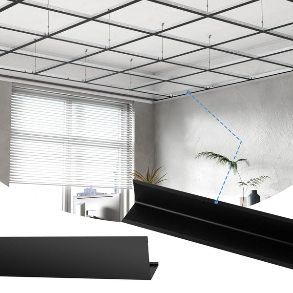 LooYee 10 PCS 72 Inch Galvanized Steel Black Wall Molding Trim Drop Ceiling Grid System, Rust & Fire Resistance