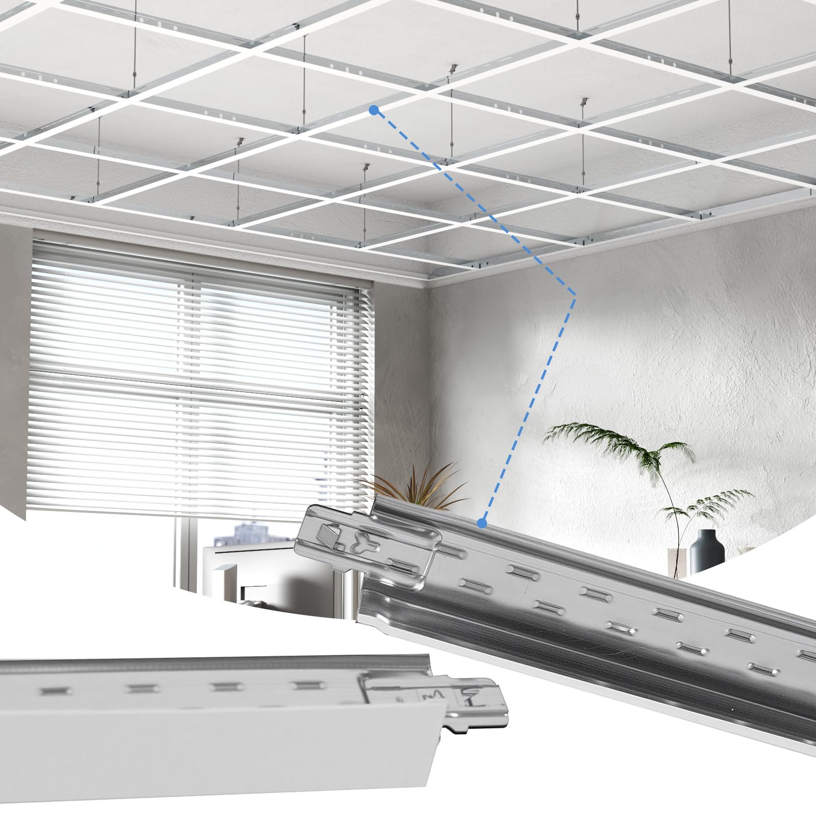 LooYee 10 PCS 12/6/4/2 Ft Galvanized Steel White/Black Cross Tee Drop Ceiling Grid System