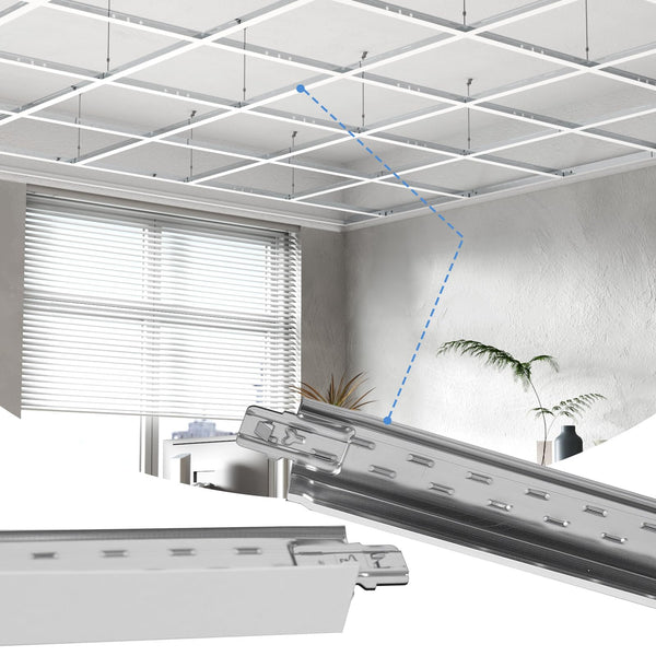 LooYee 10 PCS 12/6/4/2 Ft Galvanized Steel White/Black Cross Tee Drop Ceiling Grid System