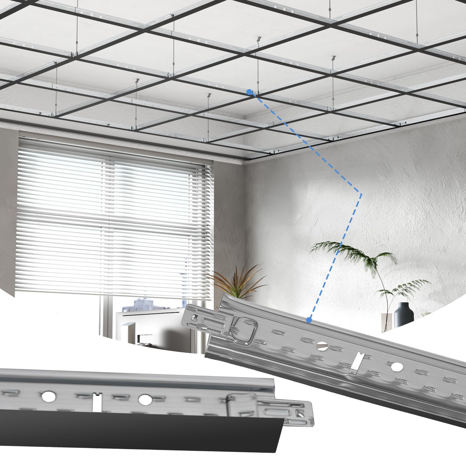 LooYee 50 PCS 6Ft Galvanized Steel White/Black Main Beam Cross Tee Drop Ceiling Grid System
