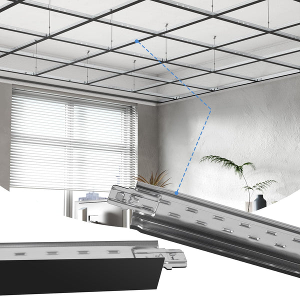 LooYee 75/50/25 PCS 12/6/4/2 Ft Galvanized Steel Black/White Cross Tee Drop Ceiling Grid System, Rust & Fire Resistance