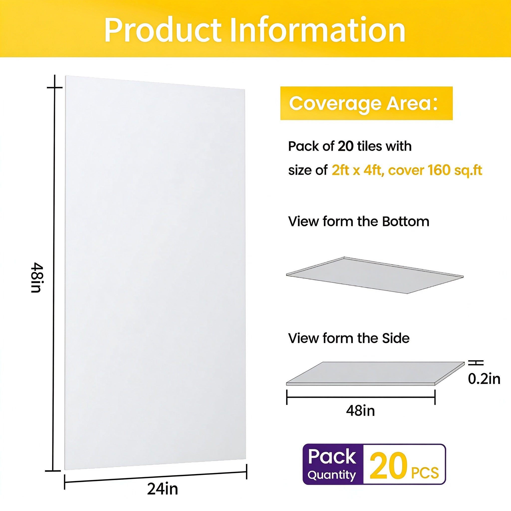 LooYee 24/20/12 PCS 2x2/2x4 FT PVC White/Black Smooth Drop Ceiling Tiles, Waterproof Fire-Rated Reusable, Cover 160/96 Sq.Ft