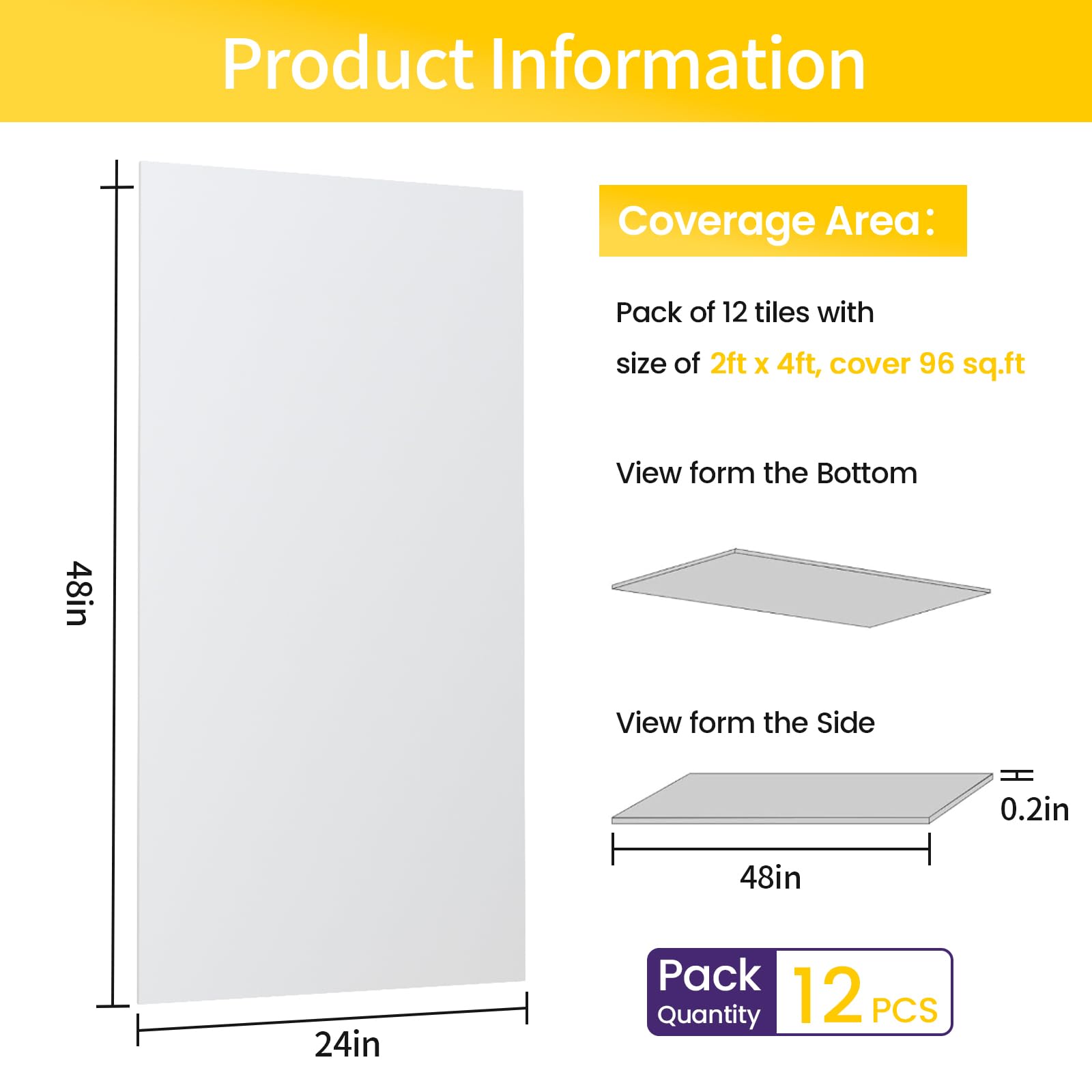 LooYee 24/20/12 PCS 2x2/2x4 FT PVC White/Black Smooth Drop Ceiling Tiles, Waterproof Fire-Rated Reusable, Cover 160/96 Sq.Ft