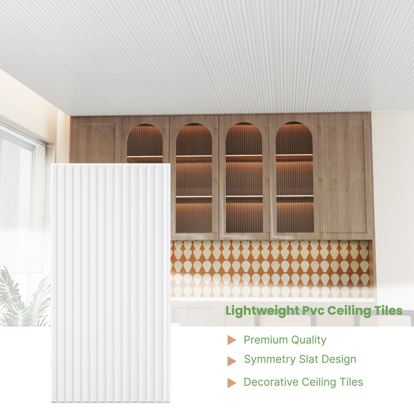 LooYee 6 PCS 2x4 FT PVC White Fluted Slat Ceiling Tiles, Waterproof, Cover 48 Sq.Ft
