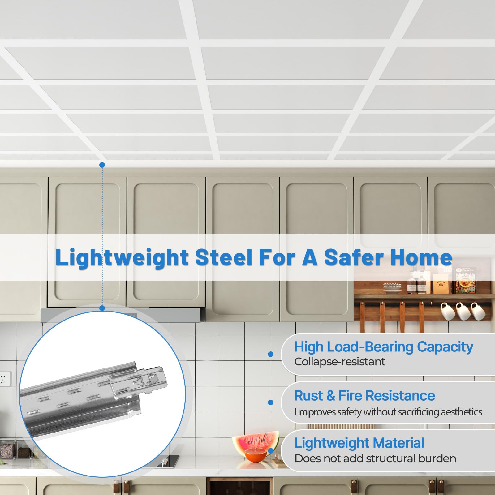 LooYee 10 PCS 12/6/4/2 Ft Galvanized Steel White/Black Cross Tee Drop Ceiling Grid System