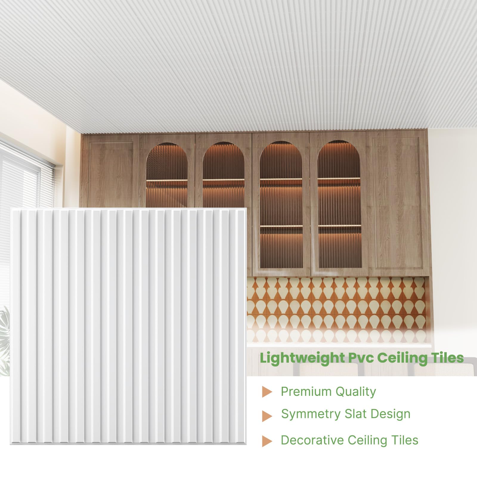 LooYee 24 PCS 2x2/2x4 FT PVC Black/White Fluted Slat Drop Ceiling Tiles, Waterproof, Cover 96/192 Sq.Ft