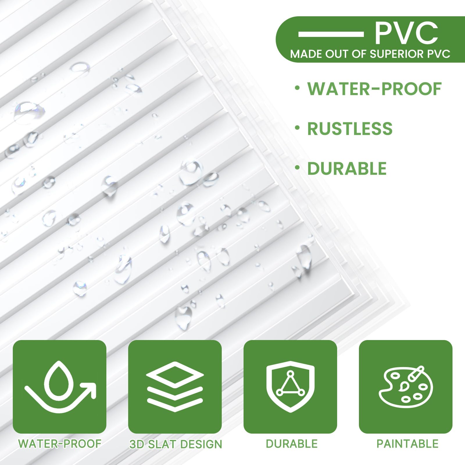 LooYee 6 PCS 2x4 FT PVC White Fluted Slat Ceiling Tiles, Waterproof, Cover 48 Sq.Ft