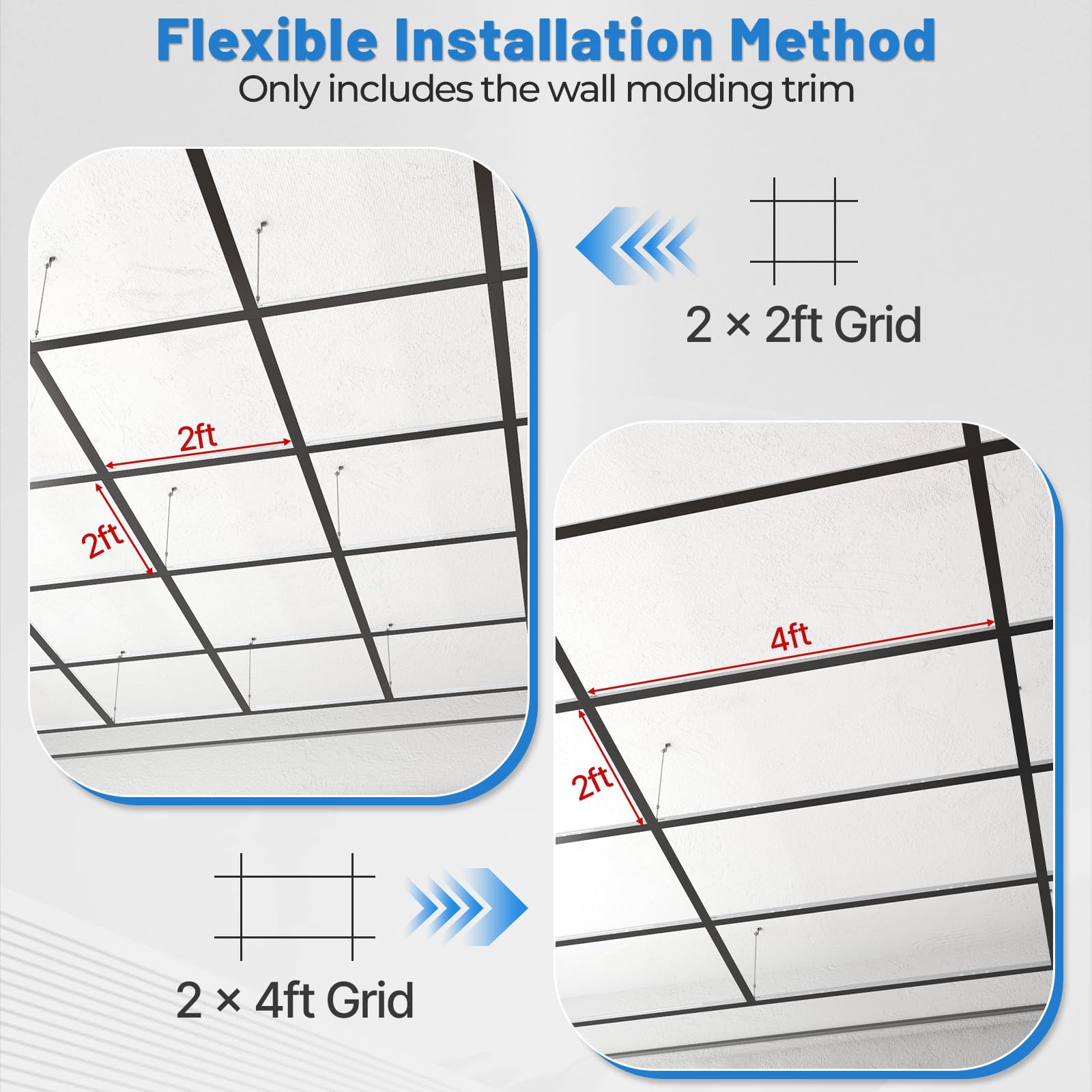 LooYee 10 PCS 72 Inch Galvanized Steel Black Wall Molding Trim Drop Ceiling Grid System, Rust & Fire Resistance